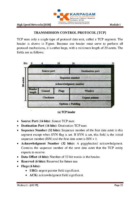 1.7 - Notes - TRANSMISSION CONTROL PROTOCOL [TCP] TCP uses only a ...