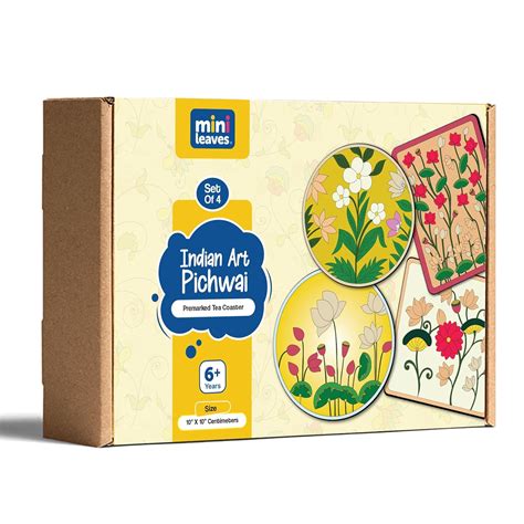 Mini Leaves Colorful Round and Square Pichwai Wooden DIY Tea Coaster ...