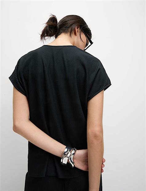 Buy Plisse Round Neck Top at Marks & Spencer