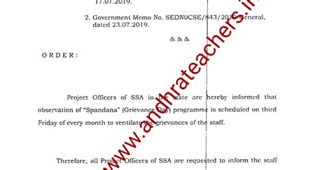 Spandana (Grievance Day) on every 3rd Friday of the month to the Out ...