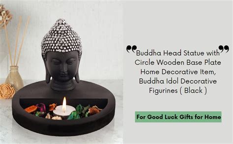 Buy ZART Buddha Head Statue with Circle Wooden Base Plate Home ...