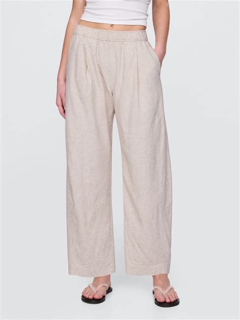 Mid Rise Linen-Blend Easy Barrel Pants | Gap