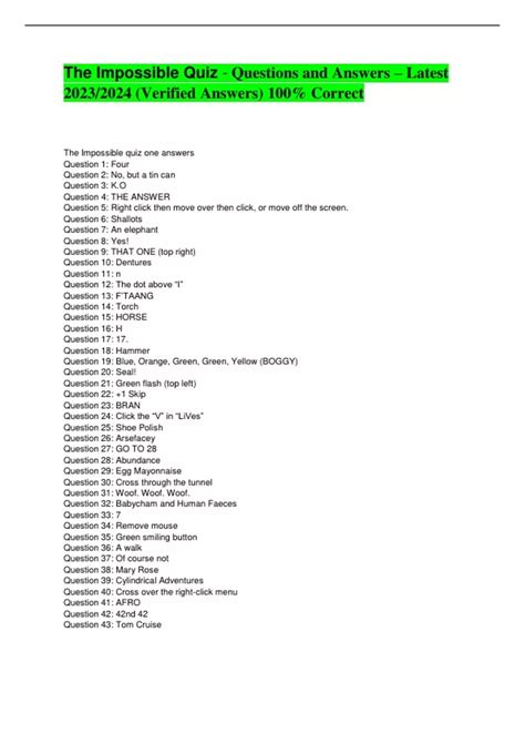 The Impossible Quiz - Questions and Answers – Latest 2023/2024 ...