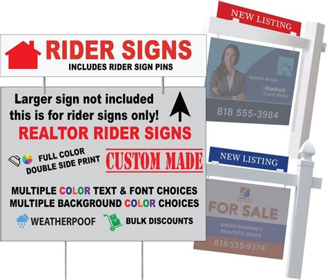 Amazon.com : Custom Real Estate Rider Signs, Realtor Rider Sign, Full Color Double Sided Plastic ...