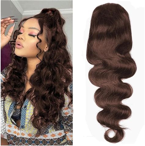 Human Hair Ponytail Hair Piece, 4 Chocolate Dark Brown Ponytail ...