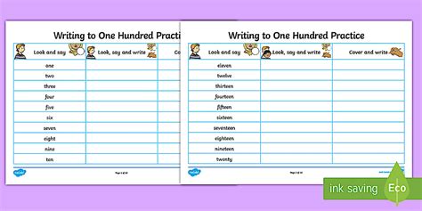 Number Words Writing to One Hundred Worksheet / Worksheets