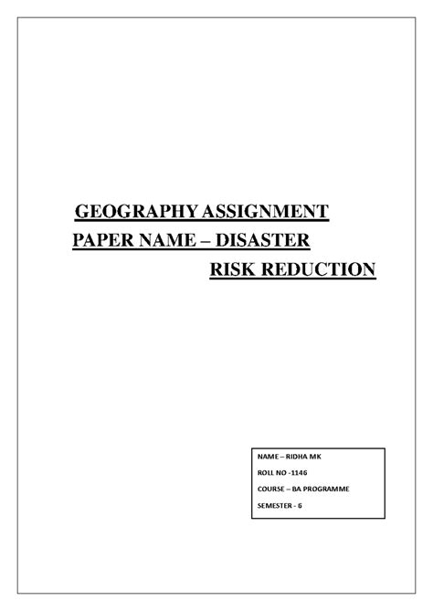 Geography Assignment - GEOGRAPHY ASSIGNMENT PAPER NAME – DISASTER RISK ...