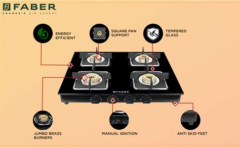 Faber Glass Top 4 Burner Gas Stove (Hob Cooktop Pearl 4BB BK) with ...