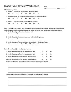Blood Type Review Worksheet - Blank Fillable Template | Fill Out, Print ...