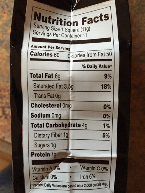 Dark Chocolate Nutrition Label