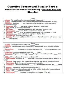 Genetics Crossword Puzzles: 2 Puzzles, Answer Keys, and Answers/Clues Lists