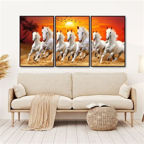 Beautiful Sunset with Running Horses Scenery Floating Wall Painting Se ...