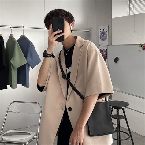 Znsyb Summer Short-sleeved Blazer Men's Fashion Solid Color Business ...
