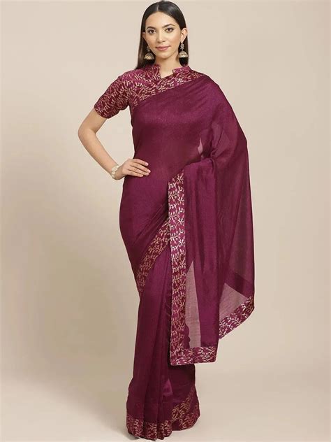 Buy Purple Solid Chiffon Saree Online at Rs.1299 | Libas