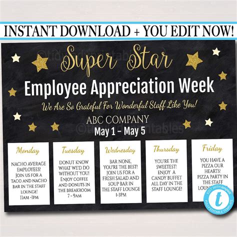 EDITABLE Staff Appreciation Week Itinerary Poster, Digital File, Appre ...