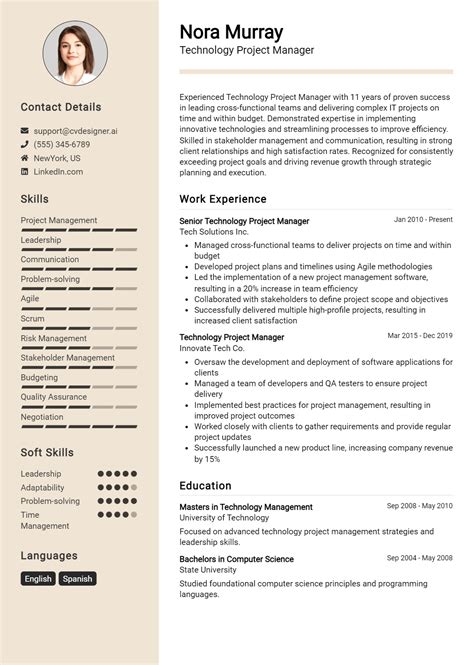 Technology Project Manager Resume Example for 2025: Resume Guide - CVDesigner.ai
