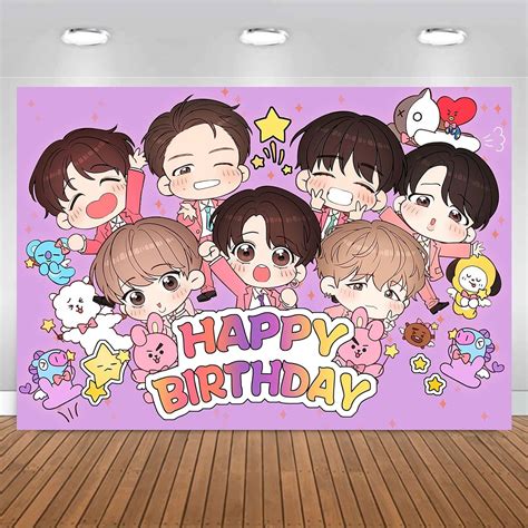 Buy BT21 Happy Birthday Backdrop Cartoon BTS Banner Poster for Bangtan ...