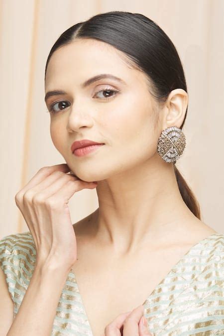 Buy Silver Plated Polki Round Stud Earrings by Nepra By Neha Goel ...