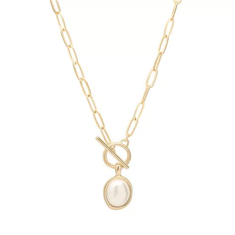 Emberly Gold Tone Simulated Pearl Toggle Necklace