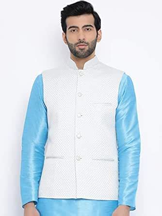Buy Namaskar Jacquard Nehru Jacket/Modi Jacket For Men(Sky Blue) at ...