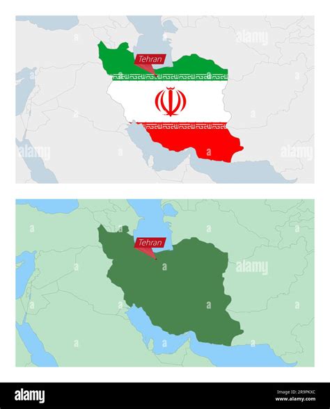 Iran map with pin of country capital. Two types of Iran map with neighboring countries. Vector ...