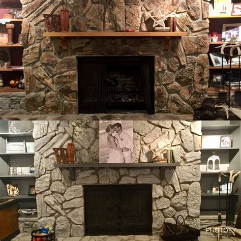 Gray washing rock fire place using chalk paint. | Fireplace remodel ...