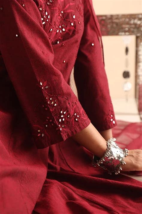 Okhai "Heritage" Hand-Embroidered Pure Cotton Kurta Pant Set with Dupa ...