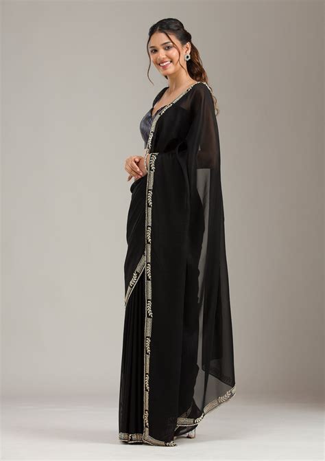 Buy Black Stonework Chiffon Saree - Koskii