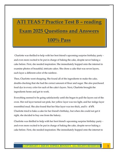 ATI TEAS 7 Practice Test B – reading Exam 2025 Questions and Answers ...