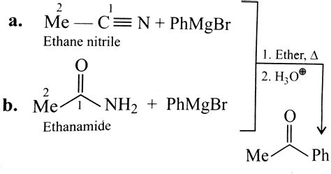 Acetophenone can be obtained by the reaction of `PhMgBr` and.