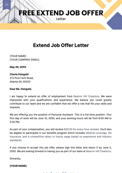 Free Extend Job Offer Letter Template to Edit Online