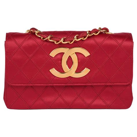 CHANEL Red Quilted Satin Vintage XL Rectangular Mini Flap Bag at ...