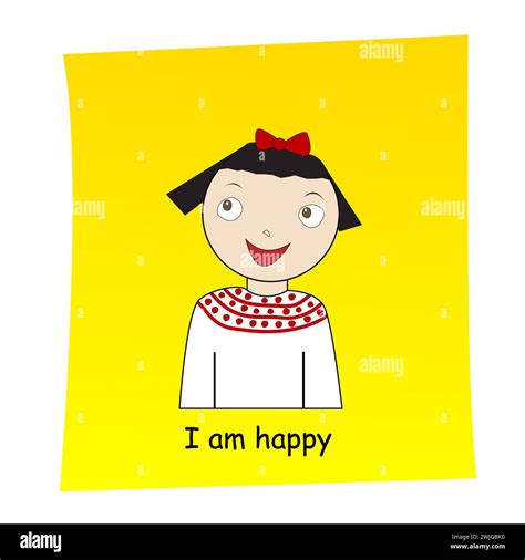 I am happy concept. Cartoon hand drawn girl with happy expression Stock ...