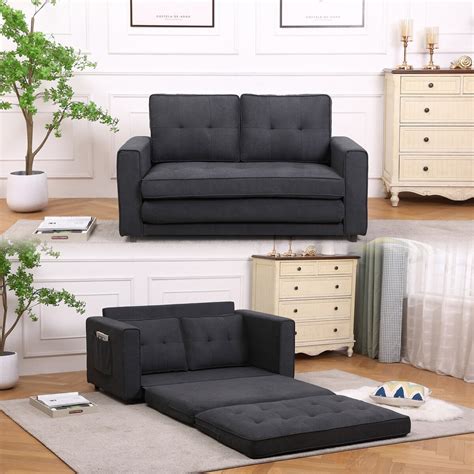 3-in-1 Upholstered Futon Sofa Convertible Floor Sleeper Sofa Bed ...