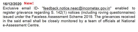 Email id to register grievance related to Faceless Assessment