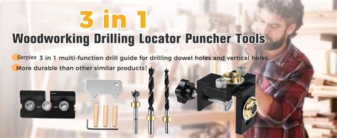 Serplex® 3-in-1 Woodworking Dowel Drilling Guide Set Adjustable Pocket ...