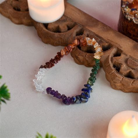 Buy 7 Chakra Natural Stone Chip Bracelet Online in India - Mypoojabox.in