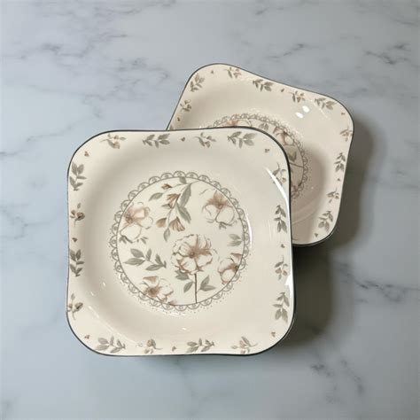 Rustic Beige Floral Ceramic Plates Set of 2 – Home and more by JSS