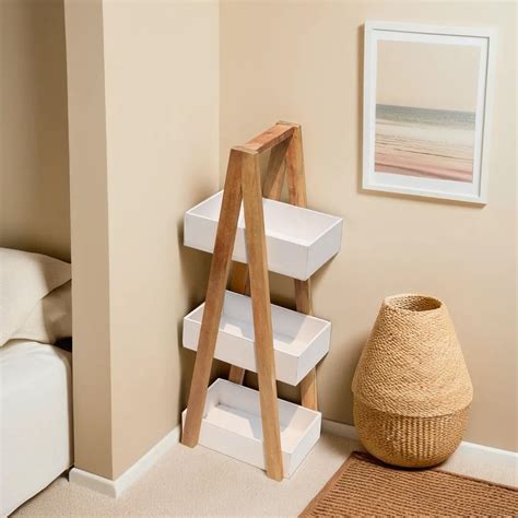 Triangular white 3 Tiers Wooden Storage Organizer Slim Rack Shelf ...