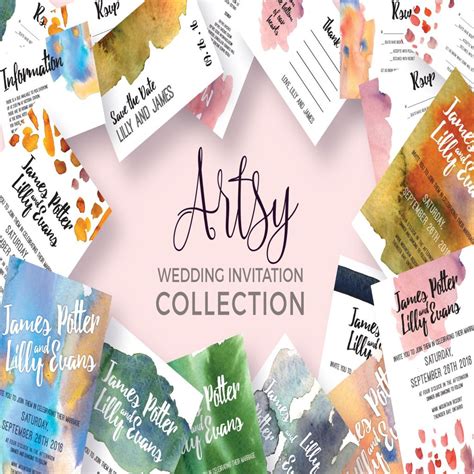 水彩纹理背景婚礼设计套件合集 Artsy Wedding Invitation Collection - 设计素材分享|一流设计网