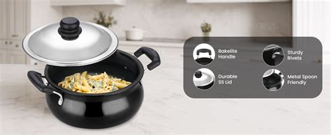 Buy Vinod Black Pearl Hard Anodised Non Stick Handi with Lid - 5 Litre ...