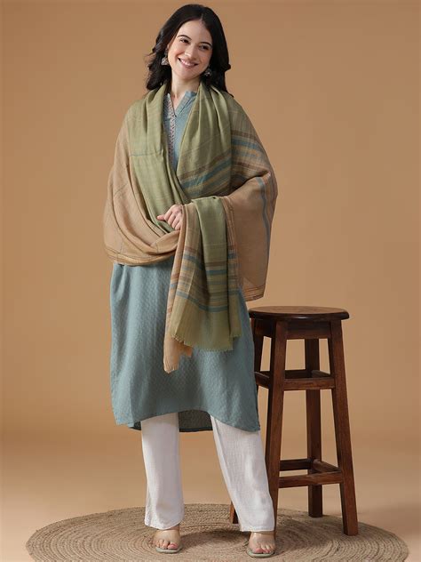Buy Whispers Weave-Striped Woolen Dobby Shawl Online | Shingora