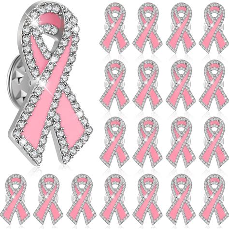 Amazon.com: Hinly 20 Pcs Pink Ribbon Breast Cancer Awareness Brooch Pin ...