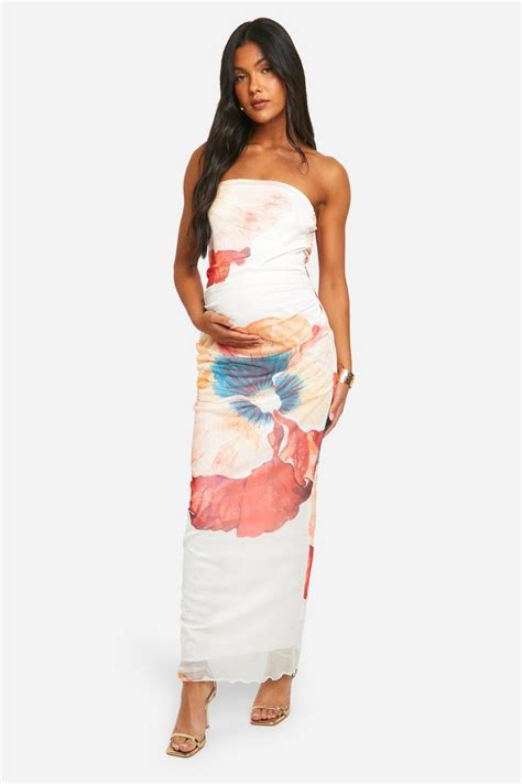 Maternity Mesh Floral Print Bandeau Maxi Dress | boohoo AU