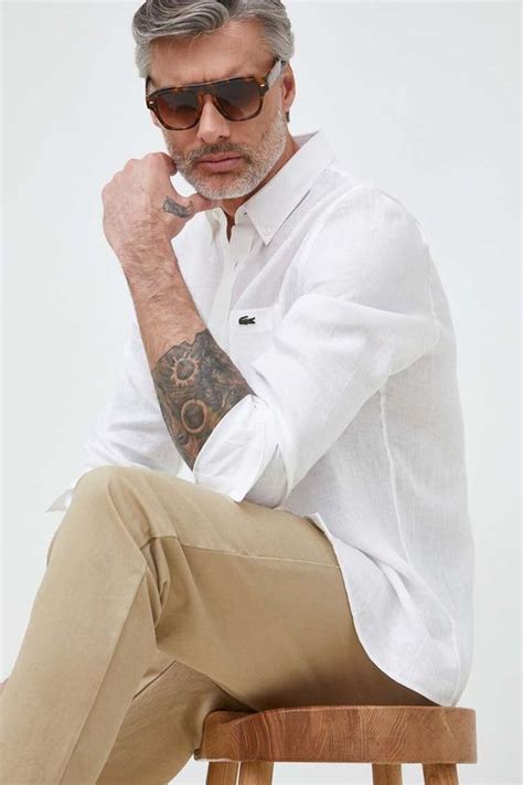 Lacoste linen shirt white color at PRM US