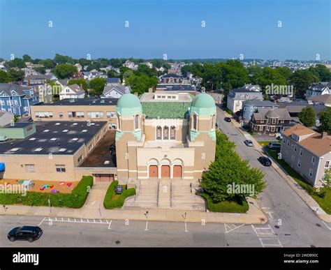 Temple Beth El of Fall River aerial view at 385 High Street in historic ...