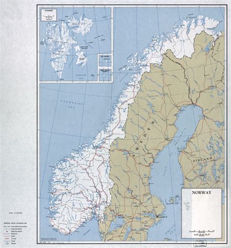 Large detailed political and administrative map of Norway with roads, railroads and major cities ...