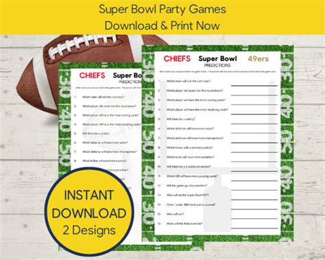 PRINTABLE Super Bowl Party Game, Super Bowl Prediction Game, Football ...