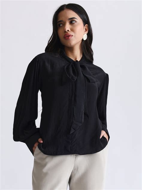 Buy Trendy Satin Tie-Up Shirt with Cuffed Sleeves | Now And Her