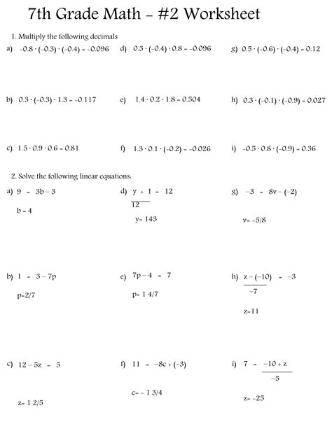 Free, printable 7th grade math worksheets (PDF) - Printerfriendly